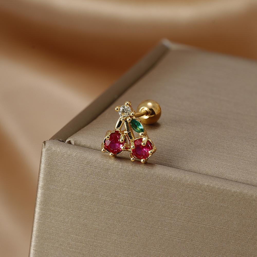 Fashion Stainless Steel Mini Zirconia Stud Earrings For Women Luxury Cute Fruits Helix Tragus Piercing Earrings Party Jewelry