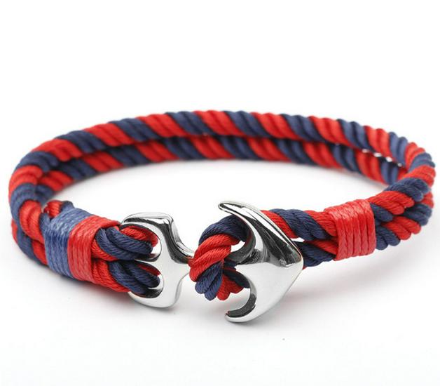 Браслет из нержавеющей стали и титана с якорем и нейлоновой веревкой - ручная работа в Европе и Америке