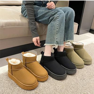 Осенние и зимние меховые зимние сапоги, женские меховые ботинки на толстой подошве, короткие сапоги на губчатой подошве