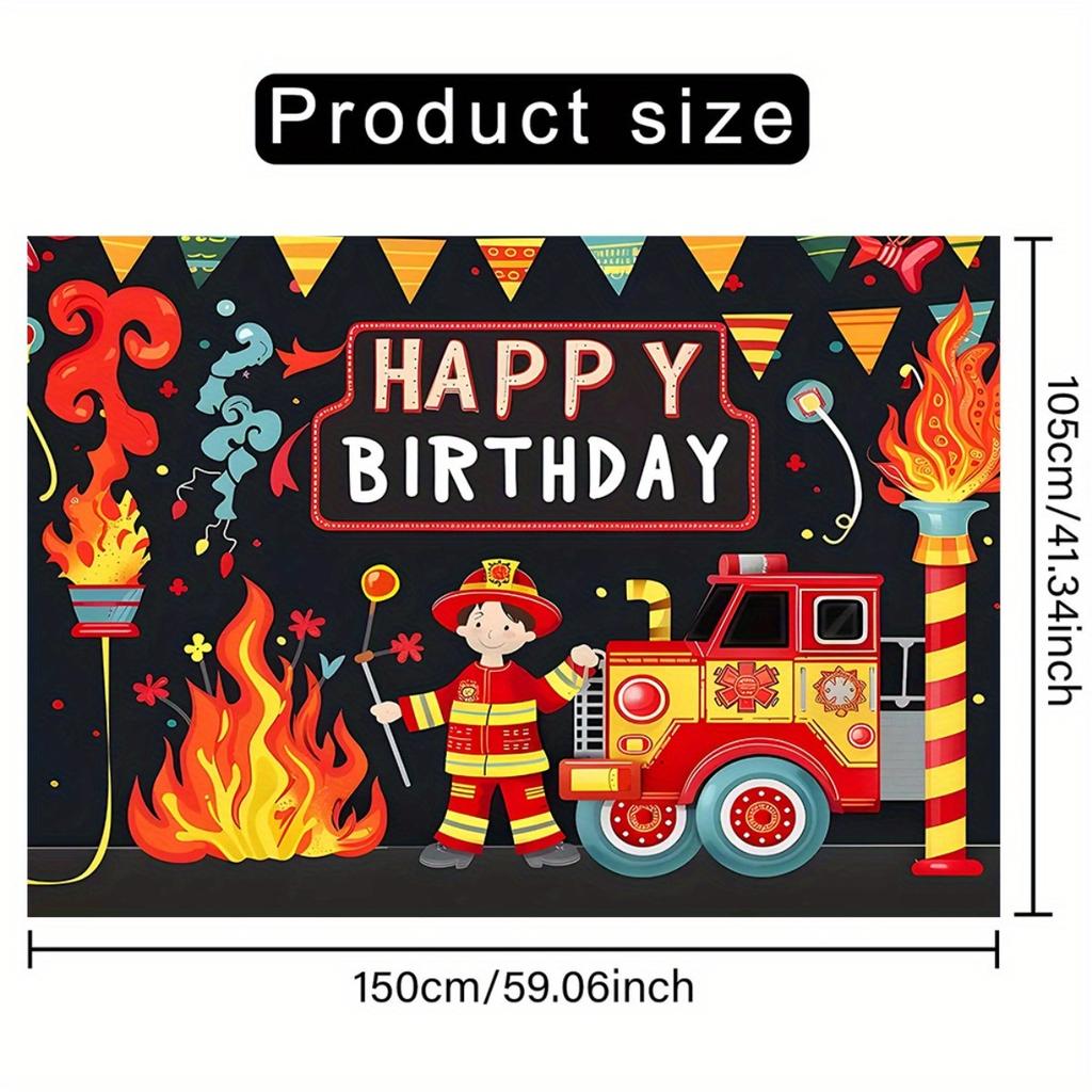 2D flat design 1-piece firefighter adventure large party banner suitable for photo booths and birthdays