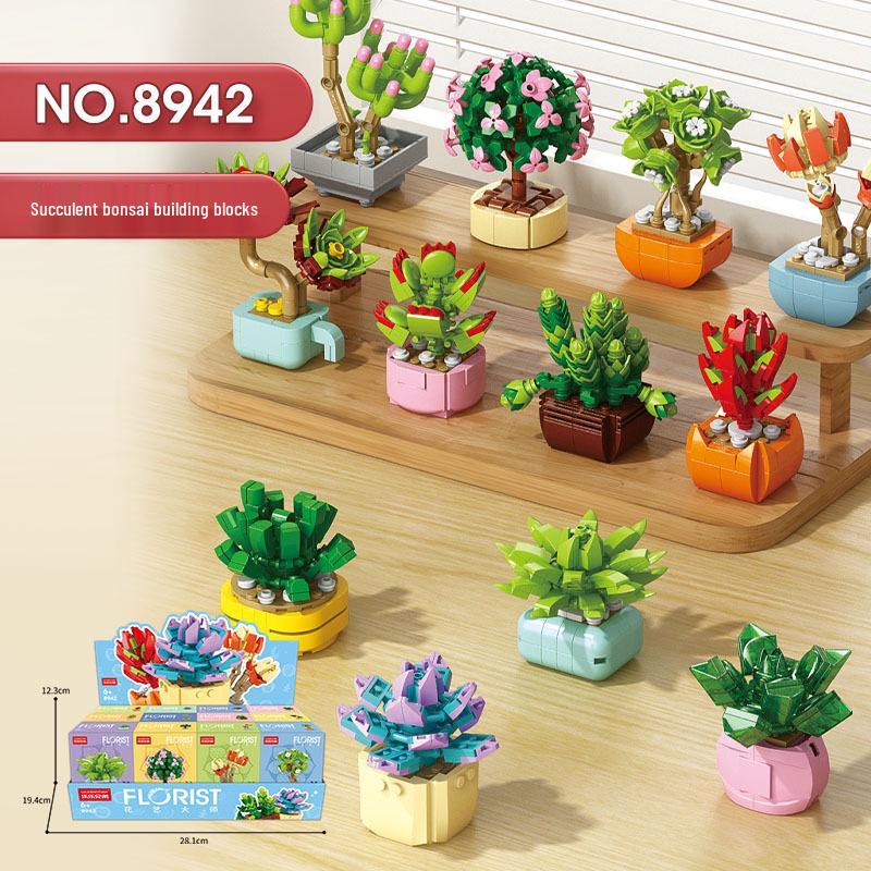 Succulent Rose Bouquet Preserved Flower Toy Compatible with LEGO Bricks - Perfect Gift for Girls