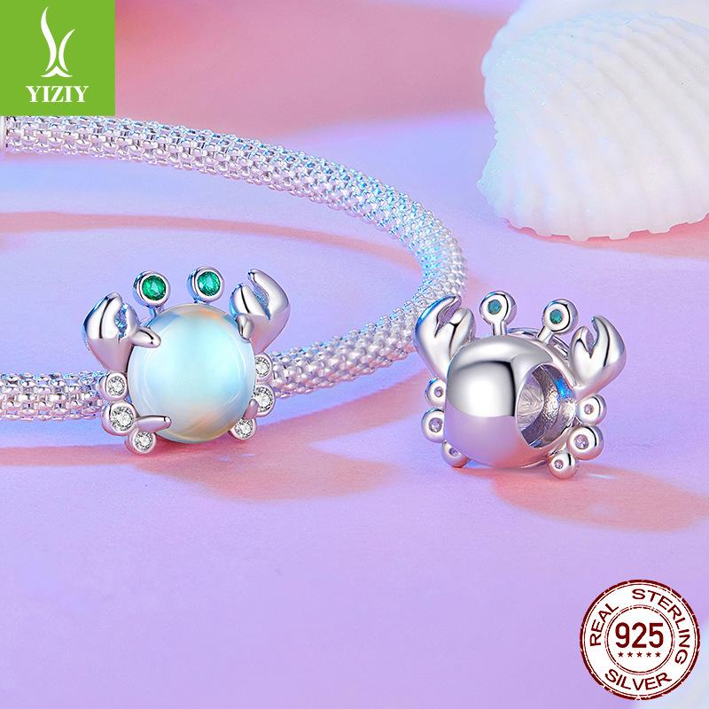 Colorful Crab Diy Beaded Accessories, Exquisite Moonstone S925 Sterling Silver Beads Loose Beads