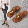 Женские сандалии с металлическим дизайном, модные шлепанцы, сандалии на плоской подошве в римском стиле, винтажная летняя обувь, хит продаж, модные повседневные брендовые сандалии