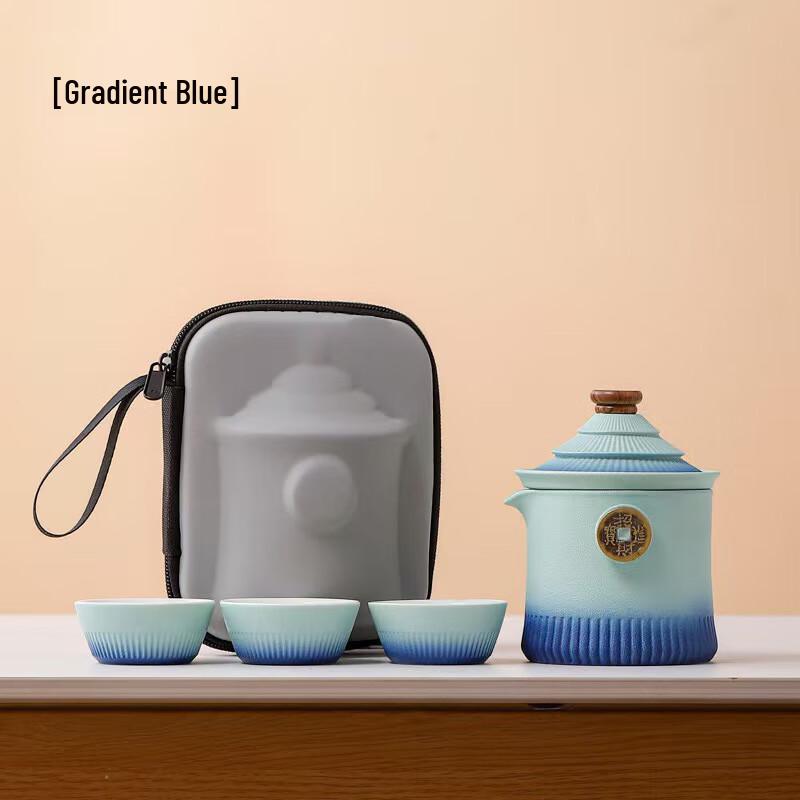 Palace Museum Style Portable Ceramic Travel Tea Set - One Pot, Three Cups