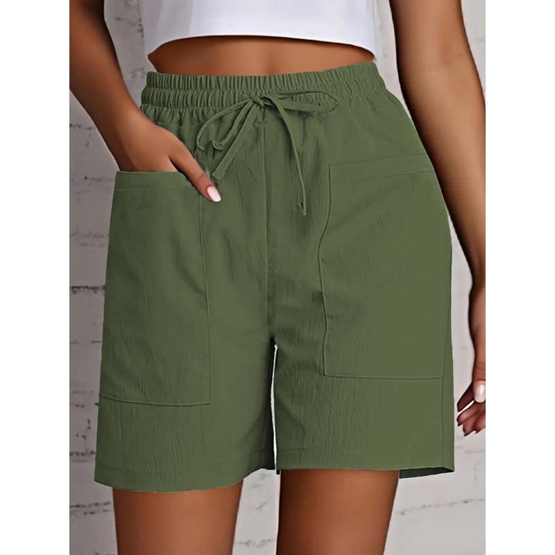 Летние новые женские однотонные свободные шорты с высокой талией, повседневные и модные