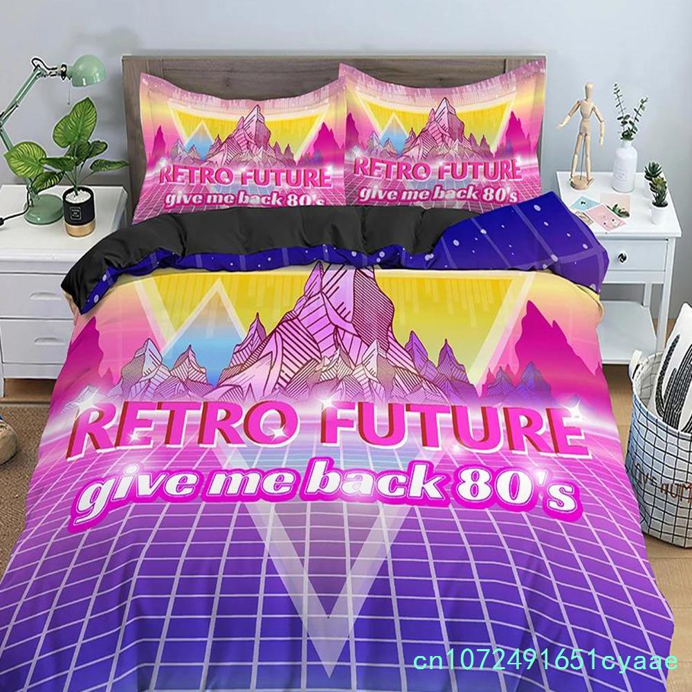 Retro Duvet Cover Set Vintage Give Me Back 80s Pattern Bedding Set Microfiber Queen King Size Quilt Cover 3Pcs For Teens Adult