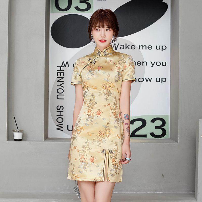 Chinese Cheongsam Elegant Short Skirt Women Dress Qipao