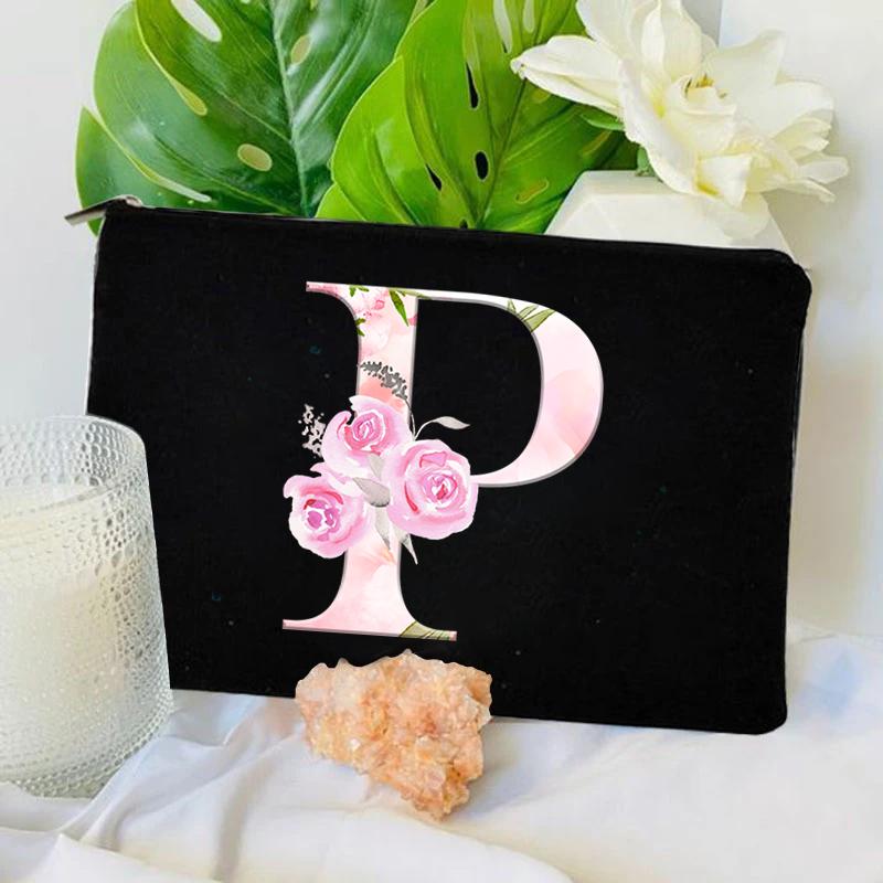 Women Bag Makeup Bag Bridesmaid Makeup Bags Floral Alphabet Print Linen Zipper Pouch Travel Organizer Case Mujer Bolsas Cosmetic