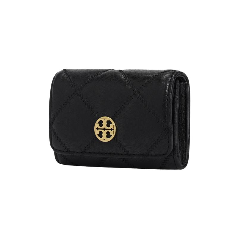 TORY BURCH Tangli Baiqi Willa Quilted Logo Snap Closure Leather Card Holder Regular Unisex Couple Style Black 150075-001-black