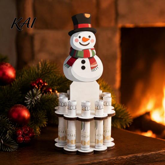 Decorative Ornament for Home Wooden Christmas Money Holder Stand, Santa Snowman Tree Cash Holiday Centerpieces Clip Display, Festive Tabletop
