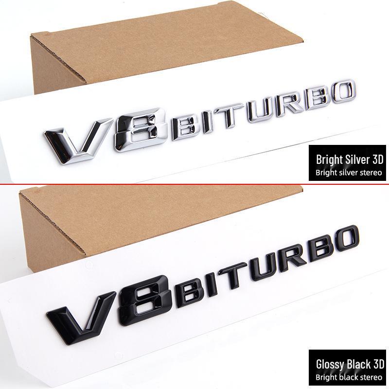 Mercedes-Benz V8 BITURBO Fender & Rear Emblem with Twin Turbocharger Lettering and Car Stickers