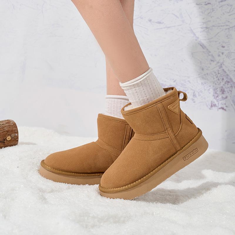 Женские большие размеры мягкая подошва увеличивающая рост зимние теплые с одним стременем из меха одна противоскользящая сноубутсы плюшевая подкладка ботильоны уличные спортивные хлопковые ботинки
