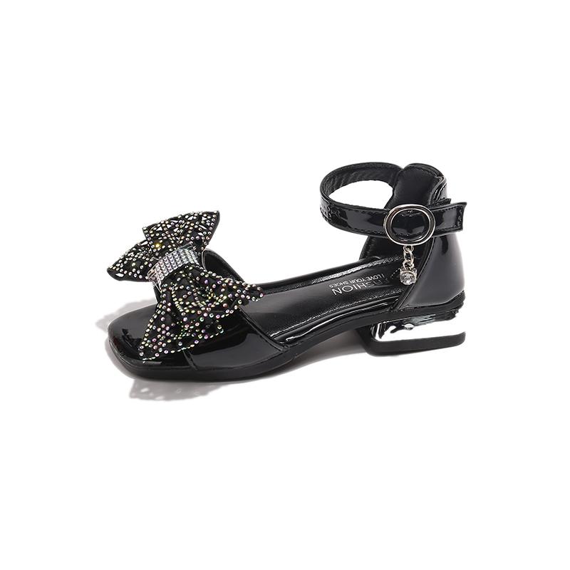 Босоножки для девочек Мягкая подошва Нескользящие Детские туфли принцессы Блестящие пайетки Большие банты 2025 Лето Новые Туфли для девочек Танцевальные для свадьбы