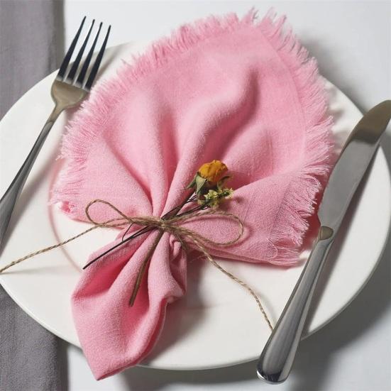 Boho Linen Napkin 18 Inch Washable Fringed Fabric Napkin Rustic Farmhouse Napkin for Dining Table Home Wedding Bridal