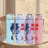 1PC Red blue split male figure band print 750ml colorful plastic sports water bottle leakproof pop up lid with straw for outdoor work home use
