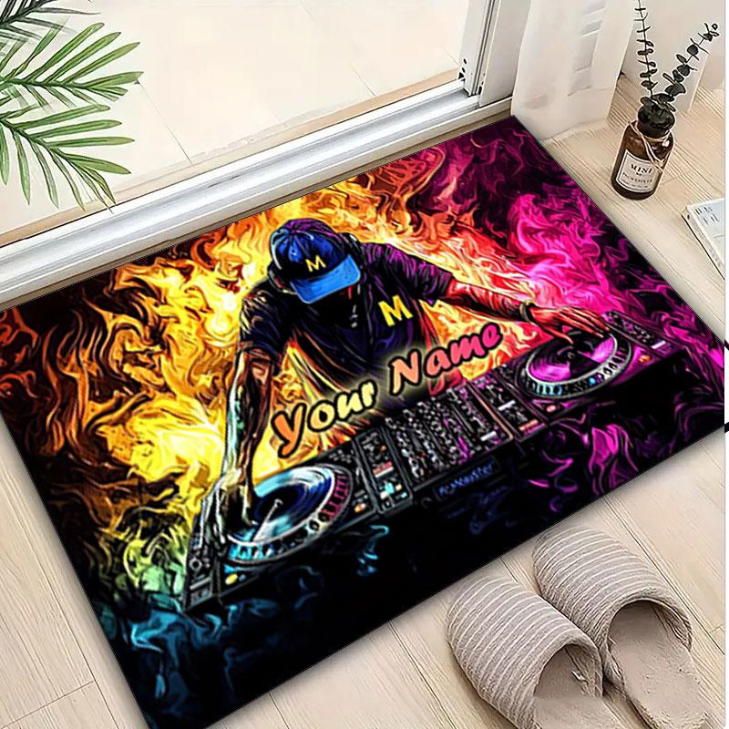 1PC Custom Name Beats: DJ Night" Theme Floor Mat Ideal for Living Room, Game Rooms, Office, Bedroom,Floor Mat Playful Design