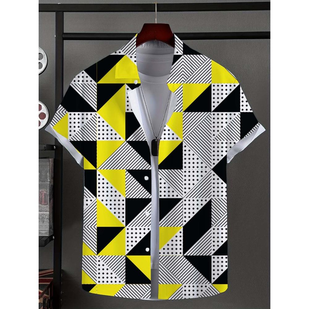 Мужская рубашка с новым полосатым узором в стиле пэчворк, застегивающаяся на пуговицы, модная и повседневная новая рубашка унисекс, рубашка с короткими рукавами и воротником-стойкой