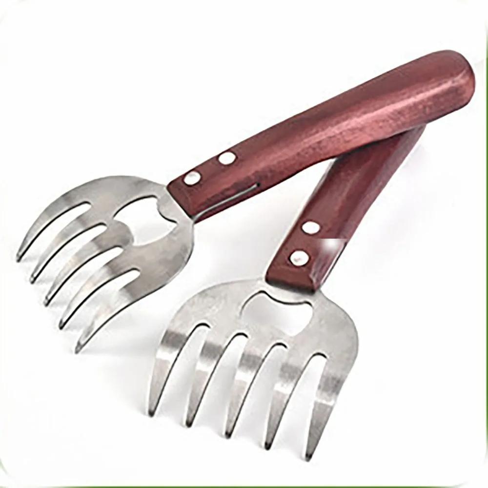 Длинная ручка для разделки мяса Вилка из нержавеющей стали «медвежий коготь» Измельчитель мяса с деревянной ручкой Многофункциональная кухонная мясорубка «Коготь»