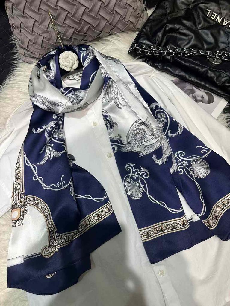 [BYSIFA] Fashion New Orange Grey Scarves Women Elegant New 100% Silk Scarf Shawl Printed Fall Winter Ladies Brand Scarves Wraps