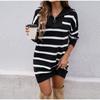 Women's Striped Casual Short Dress Long Sleeved Zipper Collar Fashion Sweater New Solid Color Versatile Dresses