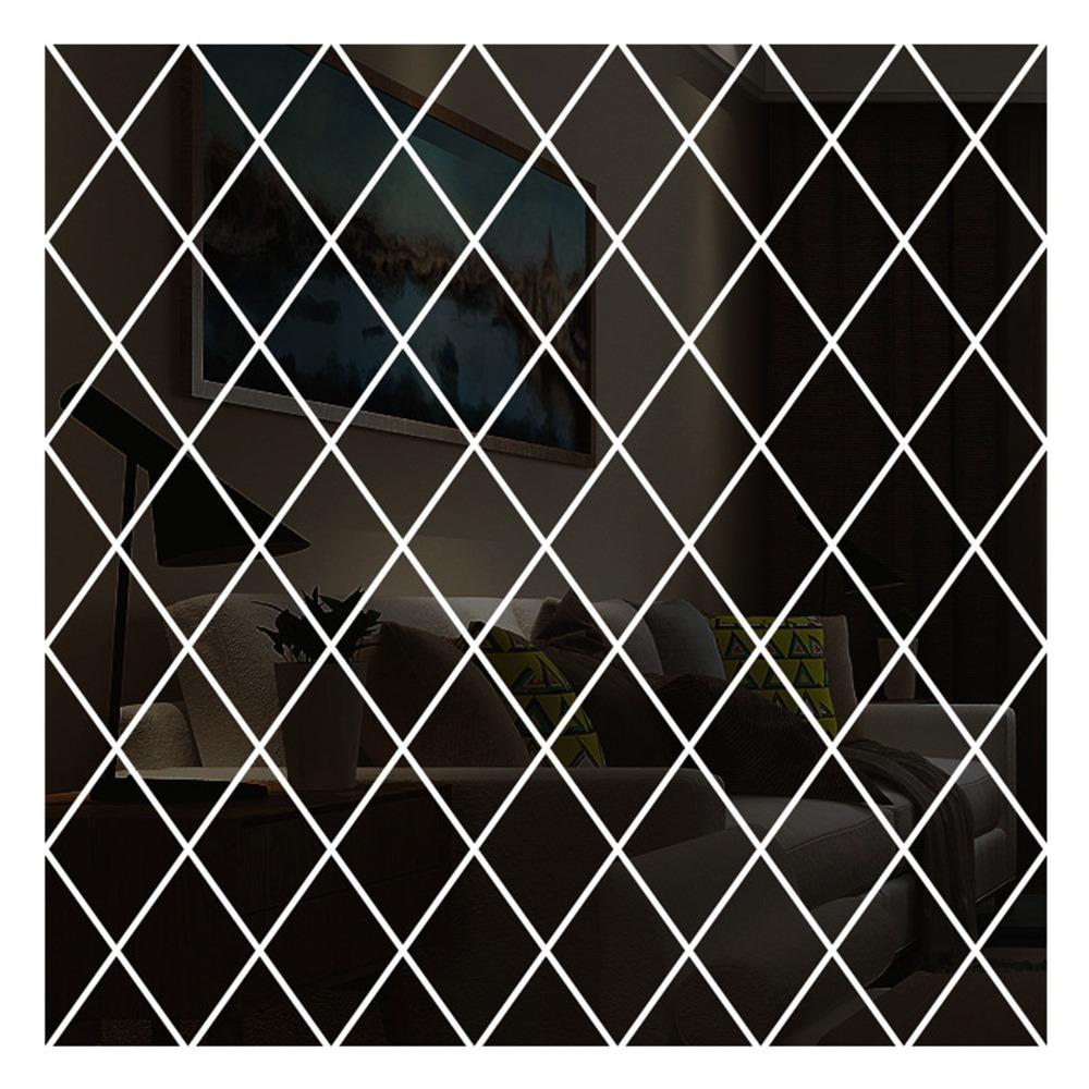 Acrylic Rhombic Mirror Wall Sticker Black Self Adhesive Mirror Tile  Home Wall