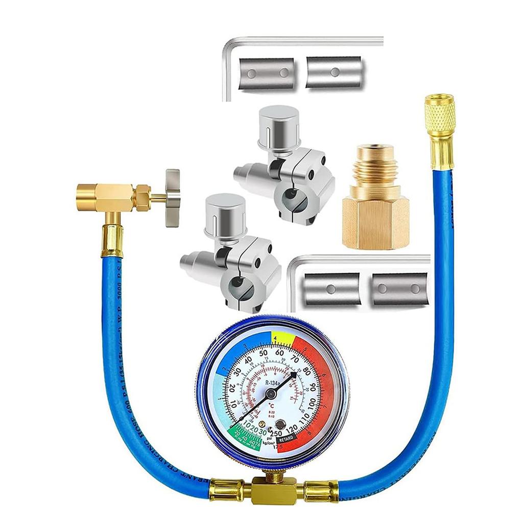 Complete Cooling System Repair Kit Refrigerant Piercing Valves R134A Refill Tool Set Metal Material Piercing Tap Valves