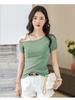 2025 Sexy Korean Off-the-Shoulder Slimming T-Shirt - Women's Cotton Short Sleeve Top
