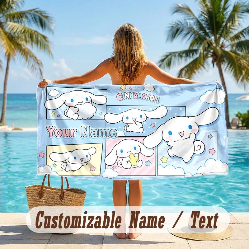 Custom Text Beach Towel, Soft Absorbent Swimming Multi-use TowelCinnamoroll