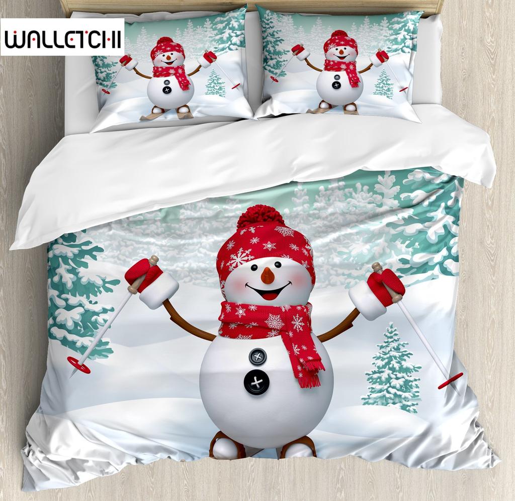 Snow Christmas Duvet Cover Set, Decorative 3 Piece Bedding Set With 2 Pillow Shams, Single King Queen Twin Size Bed Collection