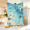 Тропический Прозрачный Мелкий Океанский Песок Принт Фланелевое Одеяло, Прозрачные Пузырьки Воды Ракушка Морская Звезда Маленький Краб Мягкий Флисовый Плед