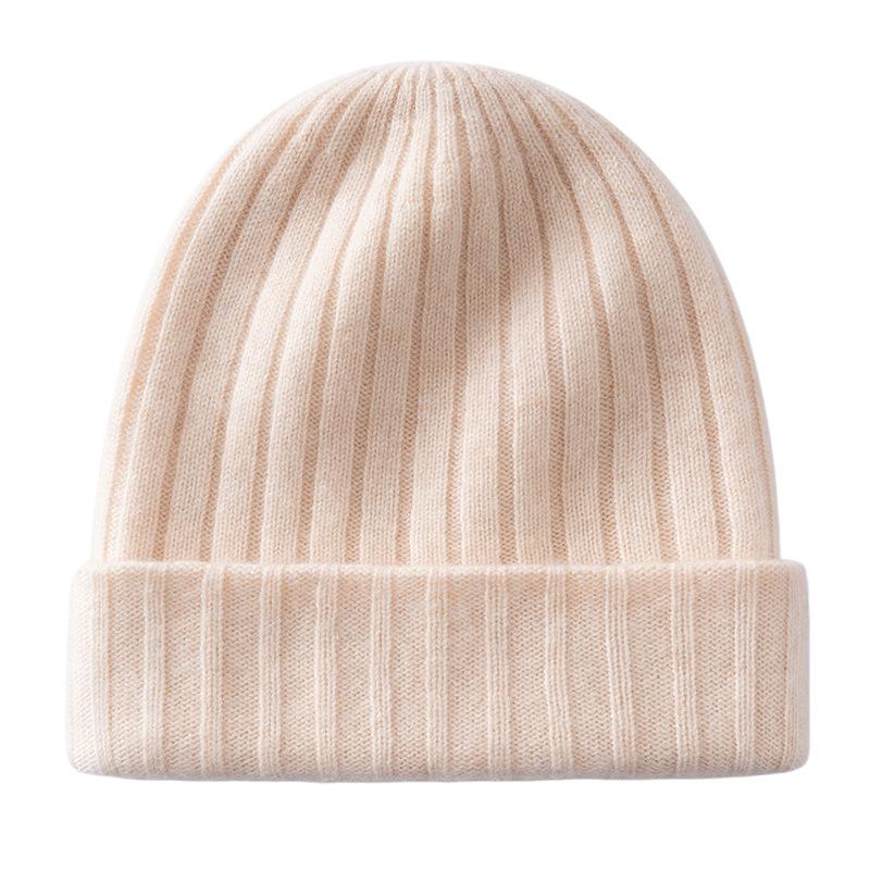 Cashmere hat women's autumn and winter versatile double-layer thickened warm knitted wool ear protection hat men's pit strip first-line hat winter