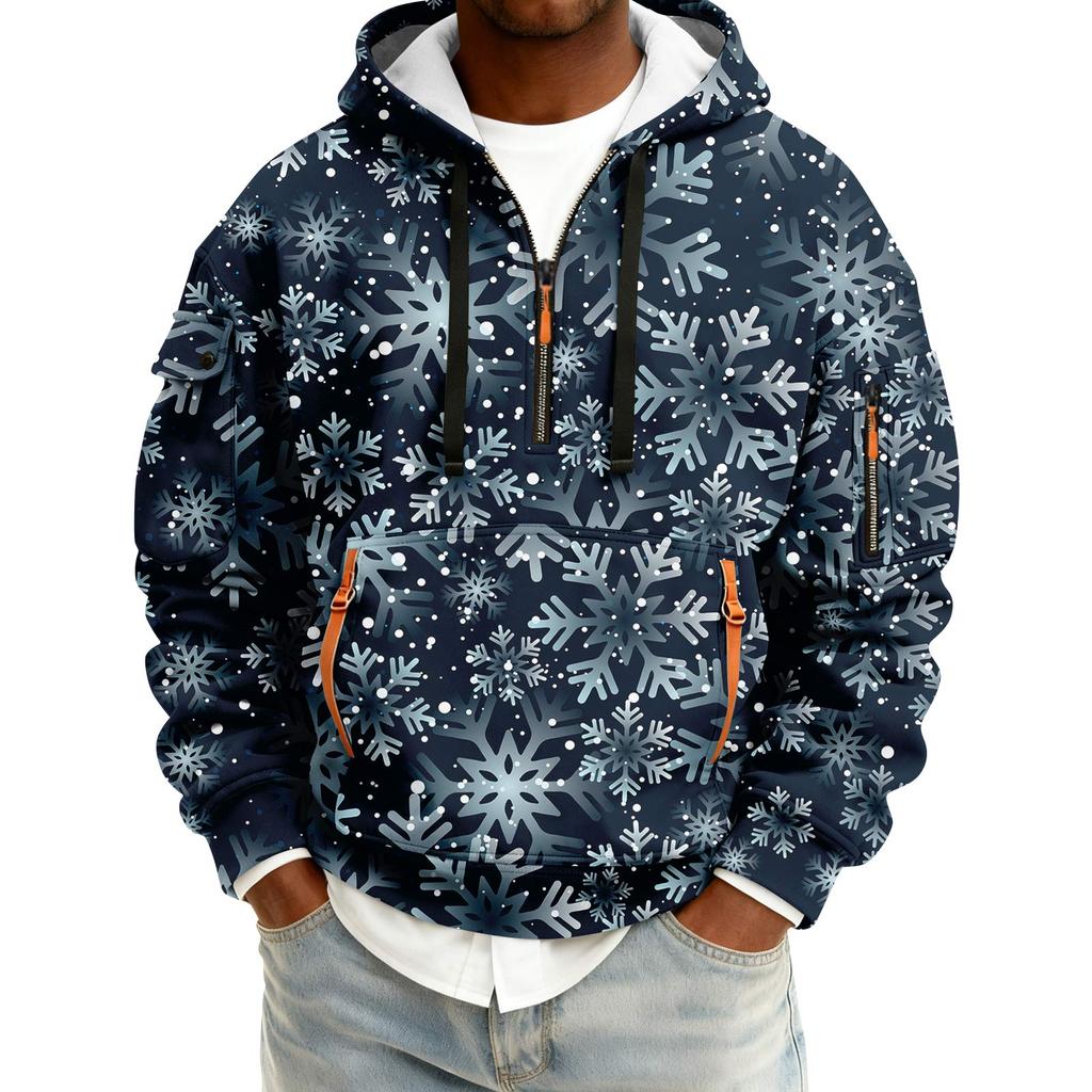 Мужская толстовка с капюшоном на молнии до середины, повседневная спортивная с рождественским принтом