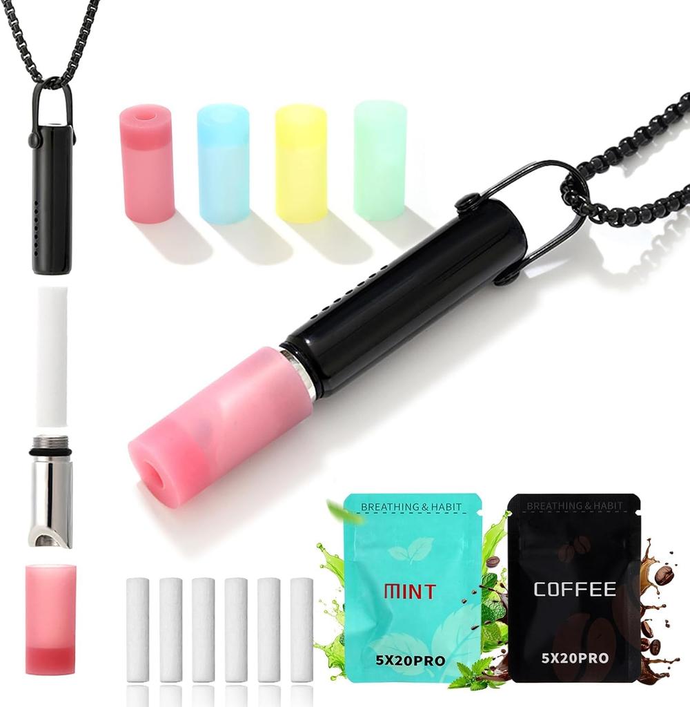 Breathing Necklace with Cotton Core, Breathe Free Necklace for Stress Relief, Meditation & Relaxation, Anxiety Necklace Mindful Breathefree Calm Tool