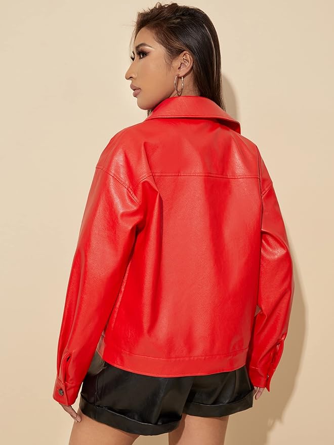 Women Shirt Red Handmade Genuine Lambskin Leather Casual Formal Stylish