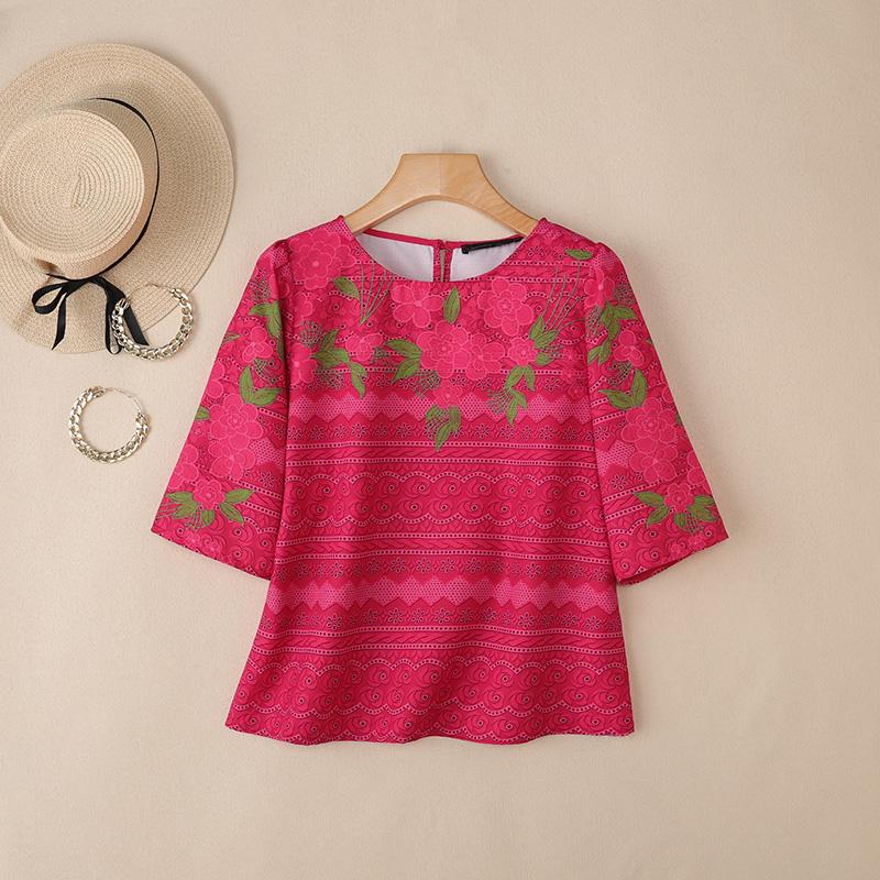 ZANZEA Женская повседневная блузка с круглым вырезом, рукавом три четверти, свободного кроя, с принтом