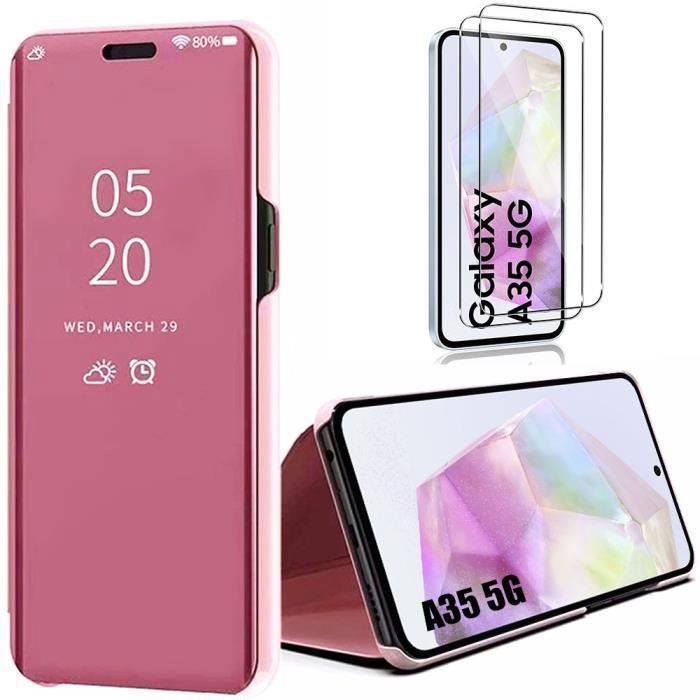 Coque de protection - BOOLING - pour Samsung Galaxy A35 5G - Flip Cover 360° - Antichoc - Effet Miroir - Rose