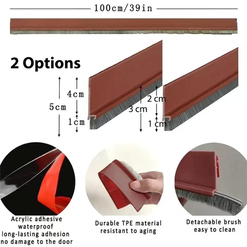 1pc 100CM Brush Seal Strip Door Bottom Seal Strip Insectproof Soundproof Door Bottom Seal Strip Door Stop Self-adhesive Strip Mass Air Flow 3