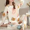 Комплект из 2 предметов, пижама с длинными рукавами, женская шелковая пижама, осенне-зимняя версия, большой размер, женская домашняя одежда с рисунком медведя из мультфильма