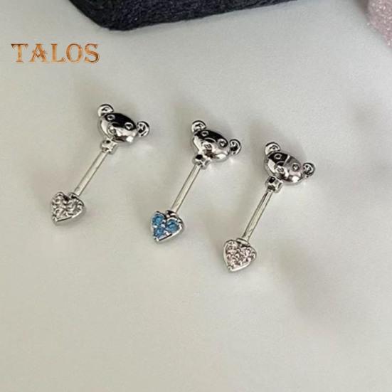 1 шт. Серьги-гвоздики в форме мультяшного медведя и сердца, блестящие кубические циркониевые серьги для хряща уха для клубных вечеринок, кольцо для носа без адреналина