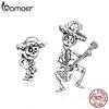 Серьги-гвоздики Bamoer из оксидированного серебра для женщин, мужские украшения с черепом и гитарой, подарок для девочки, ювелирные изделия из стерлингового серебра 925 пробы