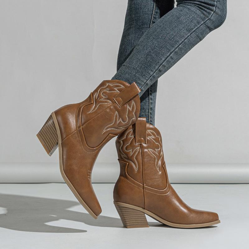 Western Boots Embroidered Denim 2025 New Large Size Knight Boots Medium Tube Martin Boots Chelsea Boots Short Boots Children