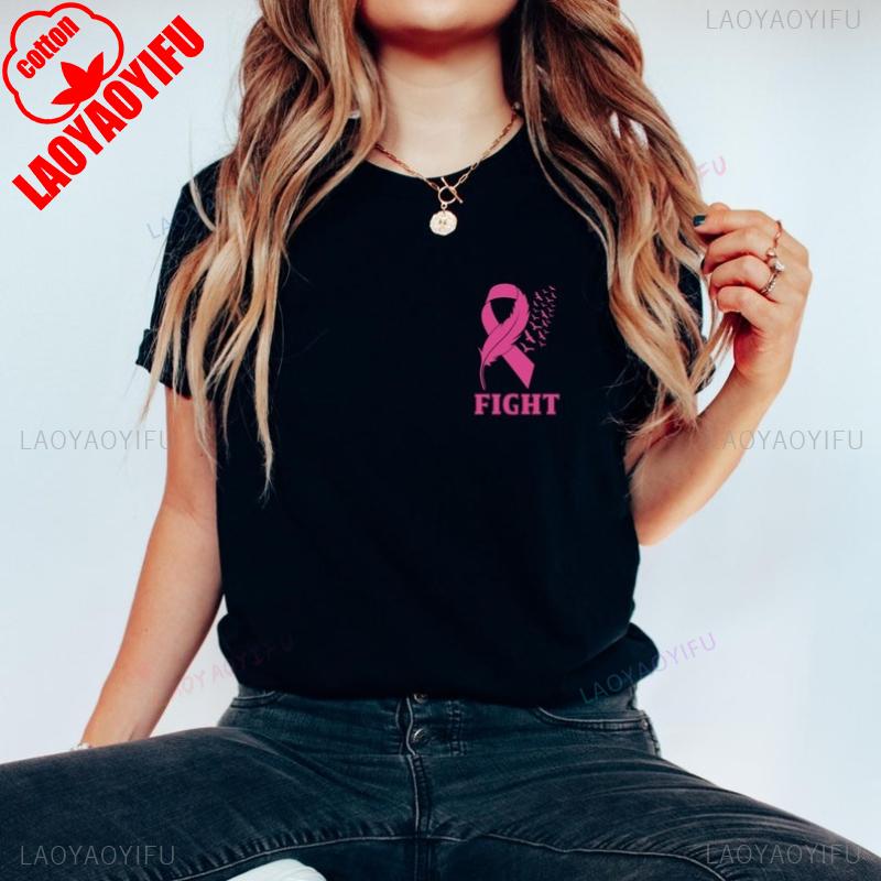 Breast Cancer Shirt Pink Ribbon Pocket October Warrior Short Sleeve New Arrival Breathable Cancer Support Tee For Wounisex Unisex