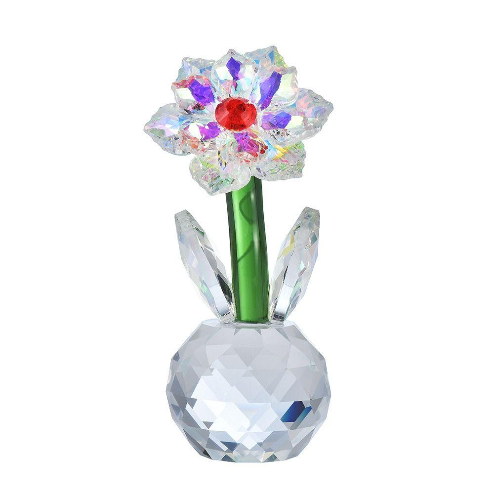 Round Base Crystal Flower Figurine Handmade Glass Flower Statue Crystal Sunflower Collectible Wife