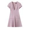 European & American Style Autumn Women's V-Neck Short Sleeve Pleated Dress