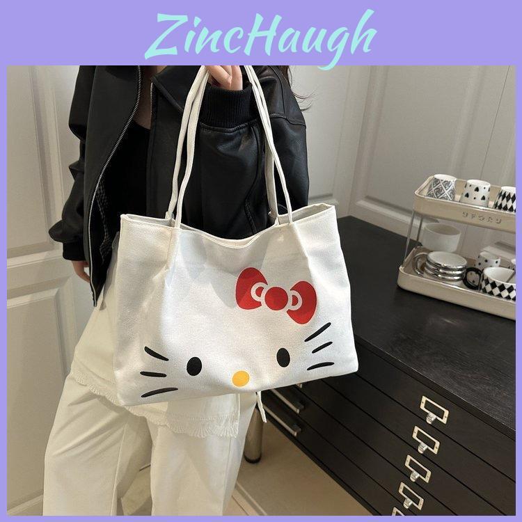 Hello Kitty Fashion Canvas Shoulder Bag With Zipper Interior Soft Construction For Women