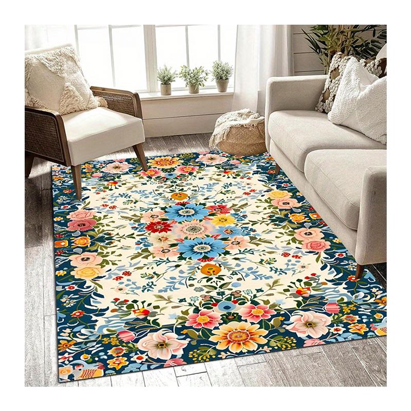 Классическая Богемия Роскошный Ковер с Цветочным Принтом Полиэстер Нескользящий Большой Коврик Яркий Богемный Домашний Декор, Прочное Напольное Покрытие