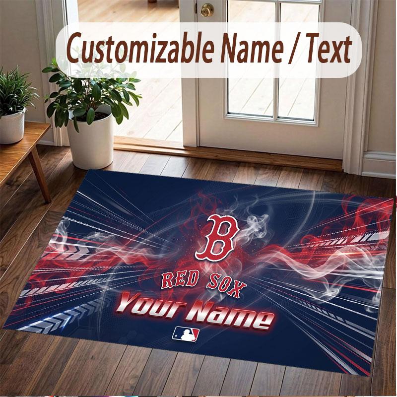 Custom Rug Boston Red Sox Pattern Print Name Text Soft Non‑Slip Floor Carpet for Home Indoor Decoration