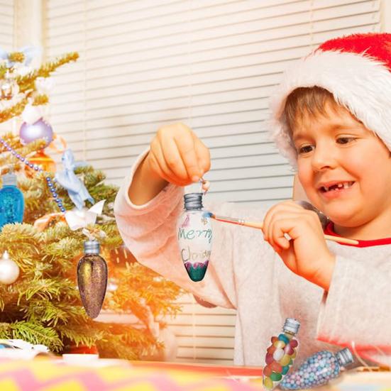 6/12/24Pcs 35ml Christmas Pendants with Screw Off Cap Fillable Clear Plastic Christmas Tree Light Bulb Hanging Decor for Party