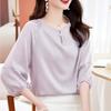Silk Shirt Women's New Solid Color Temperament Round Neck Loose and Thin Shirt Mulberry Silk Top