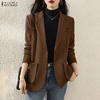 Women Notched Lapel Casual Long Sleeve Thin Cardigan Blazer